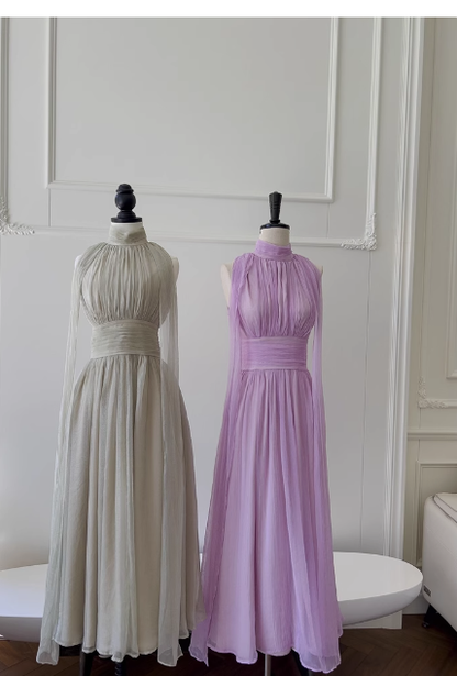 Elegant A line High Neck Chiffon Prom Dresses Formal Summer Wedding Guest Dresses Wedding Guest Outfit DP2303