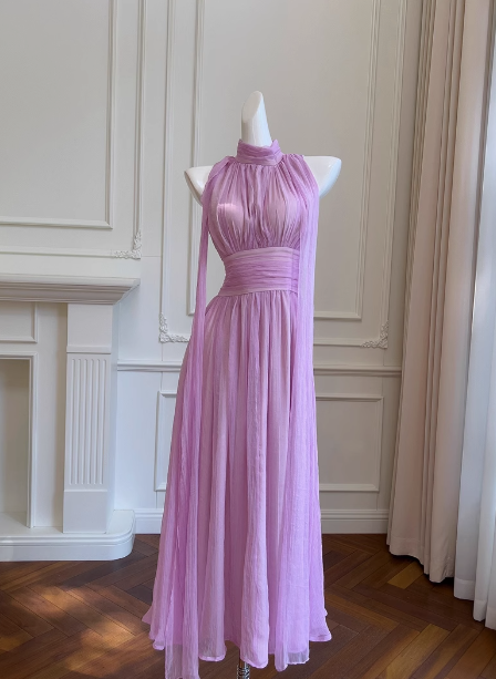 Elegant A line High Neck Chiffon Prom Dresses Formal Summer Wedding Guest Dresses Wedding Guest Outfit DP2303