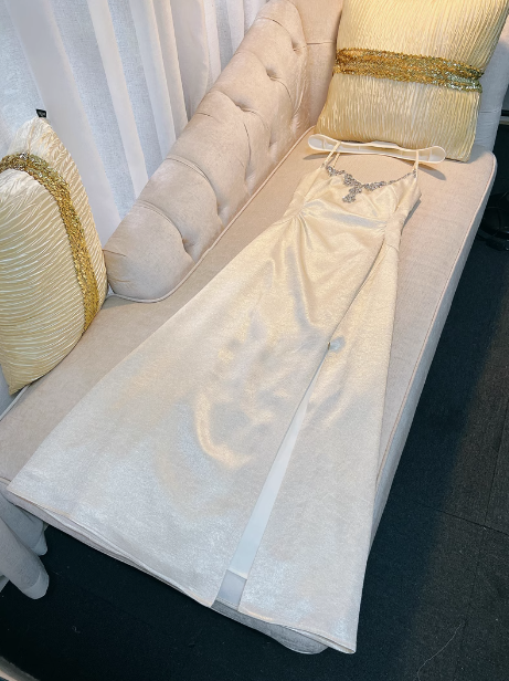 Elegant A line Spaghetti Straps Champagne Slit Prom Dresses Formal Summer Wedding Guest Dresses Wedding Guest Outfit DP2304