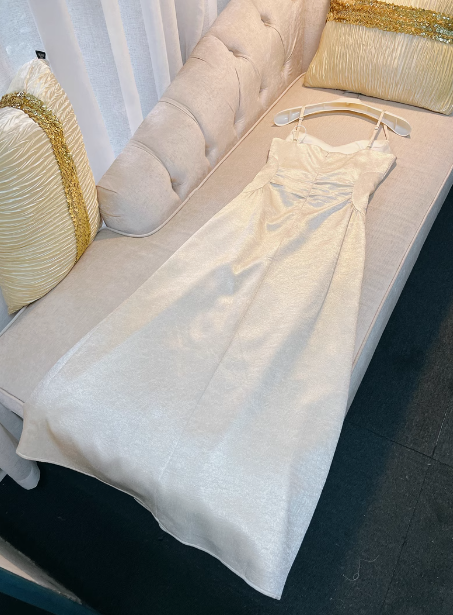 Elegant A line Spaghetti Straps Champagne Slit Prom Dresses Formal Summer Wedding Guest Dresses Wedding Guest Outfit DP2304