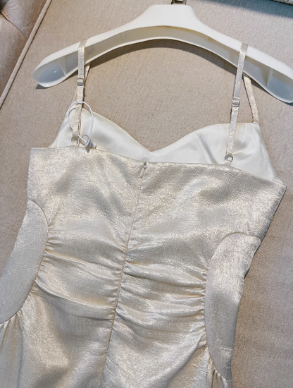 Elegant A line Spaghetti Straps Champagne Slit Prom Dresses Formal Summer Wedding Guest Dresses Wedding Guest Outfit DP2304