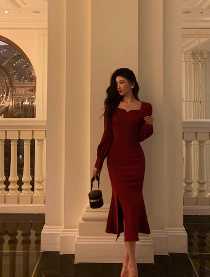 Sexy Sheath Burgundy Long Sleeves 21st Birthday Dress Party Gown Birthday Outfits Birthday Dress Ideas For Women DP2310