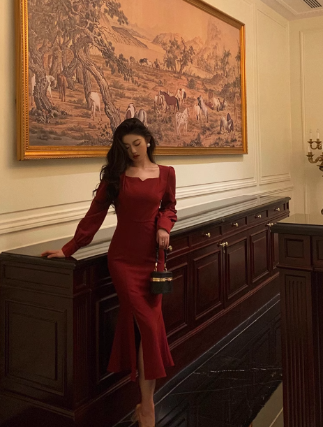 Sexy Sheath Burgundy Long Sleeves 21st Birthday Dress Party Gown Birthday Outfits Birthday Dress Ideas For Women DP2310