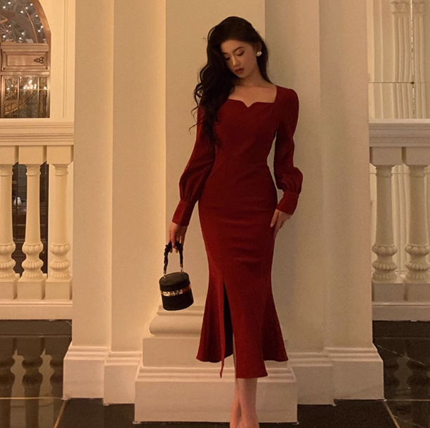 Sexy Sheath Burgundy Long Sleeves 21st Birthday Dress Party Gown Birthday Outfits Birthday Dress Ideas For Women DP2310