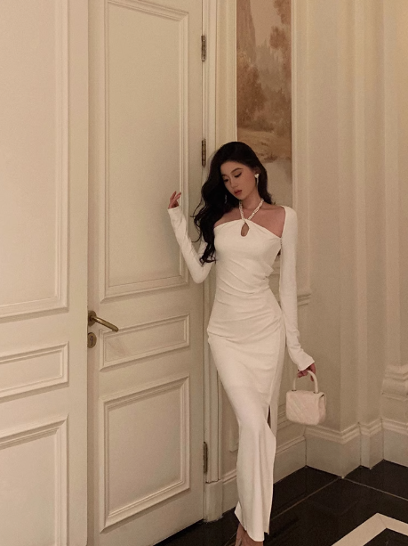 Sexy Mermaid White Long Sleeves 21st Birthday Dress Party Gown Birthday Outfits Birthday Dress Ideas For Women DP2312