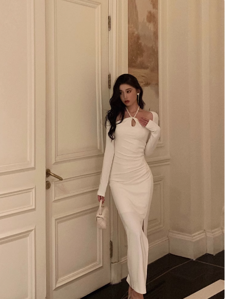 Sexy Mermaid White Long Sleeves 21st Birthday Dress Party Gown Birthday Outfits Birthday Dress Ideas For Women DP2312