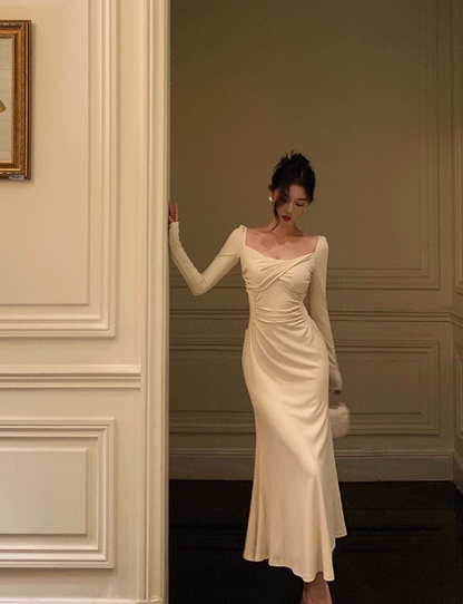 Sexy Mermaid Square Neck Long Sleeves 21st Birthday Dress Party Gown Birthday Outfits Birthday Dress Ideas For Women DP2314