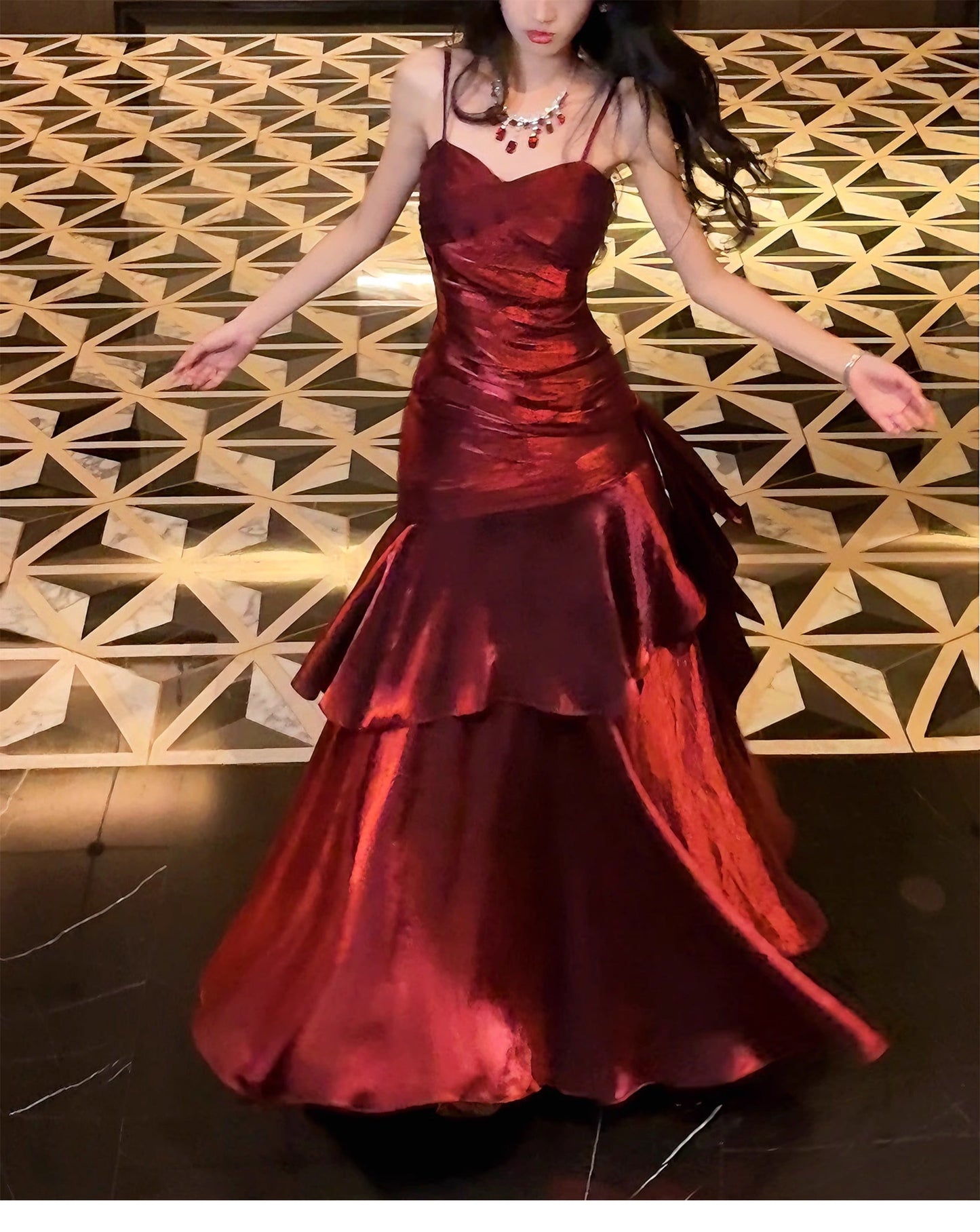 Elegant Mermaid Spaghetti Straps Sleeveless Maroon Prom Gown Long Evening Dress Prom Dresses DP232