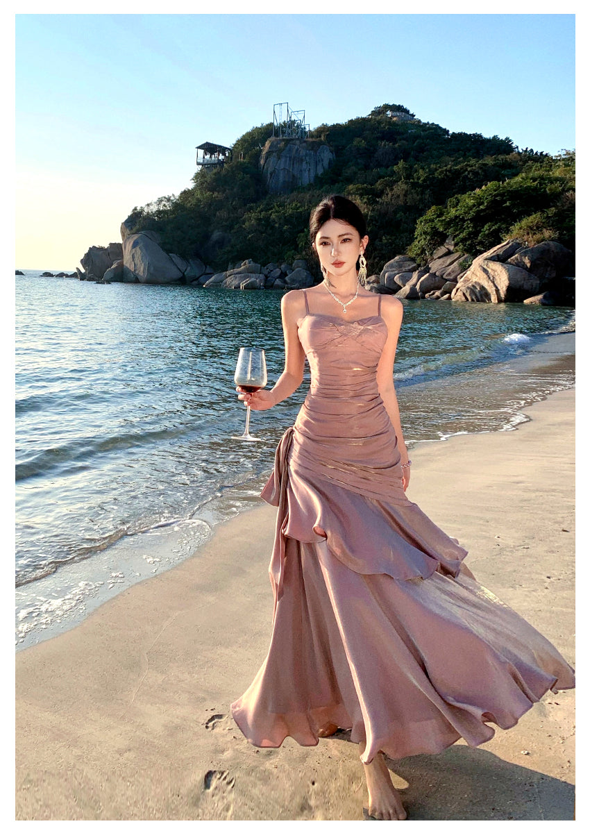 Pretty Mermaid Spaghetti Straps Sleeveless Pink Prom Gown Long Evening Dress Prom Dresses DP234