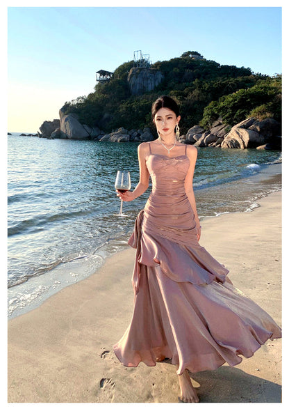 Pretty Mermaid Spaghetti Straps Sleeveless Pink Prom Gown Long Evening Dress Prom Dresses DP234