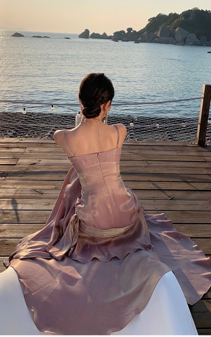 Pretty Mermaid Spaghetti Straps Sleeveless Pink Prom Gown Long Evening Dress Prom Dresses DP234