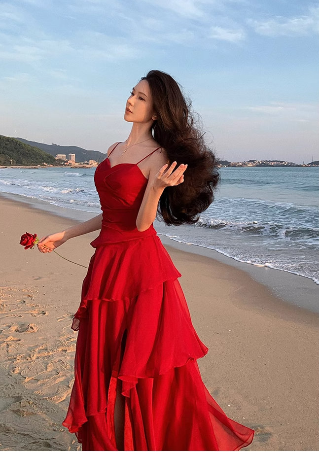 Modest Mermaid Spaghetti Straps Sleeveless Red Long Evening Dress Prom Dresses DP236