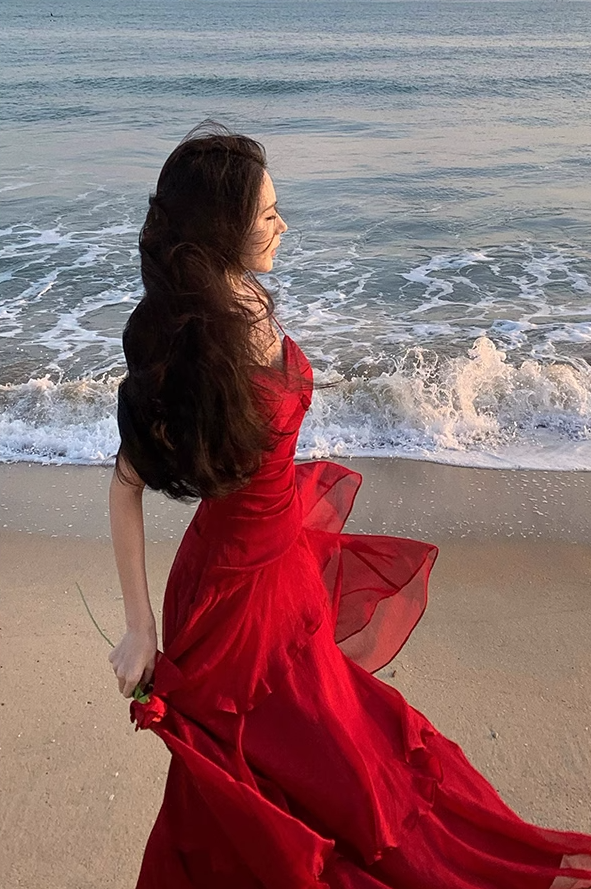 Modest Mermaid Spaghetti Straps Sleeveless Red Long Evening Dress Prom Dresses DP236