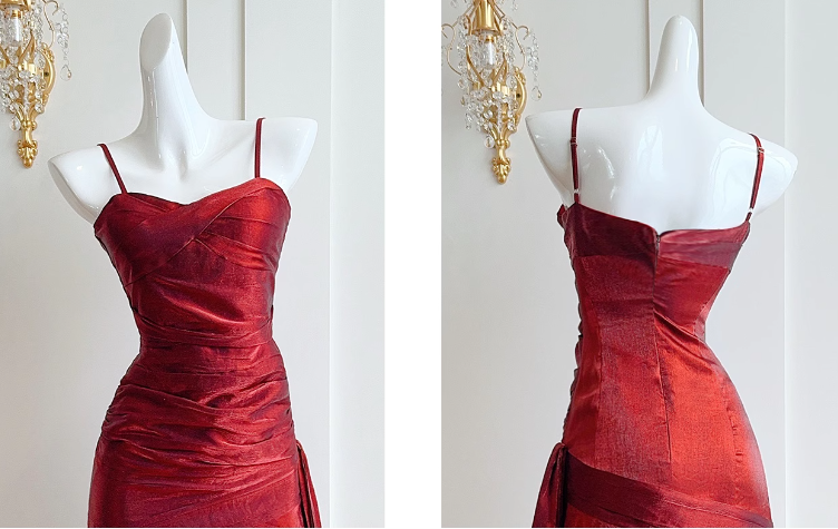 Modest Mermaid Spaghetti Straps Sleeveless Maroon Red Long Prom Gown Prom Dresses DP237