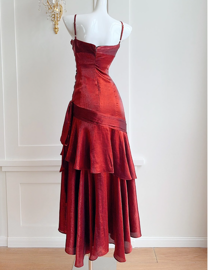 Modest Mermaid Spaghetti Straps Sleeveless Maroon Red Long Prom Gown Prom Dresses DP237