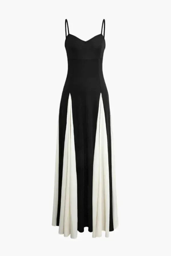 Elegant Pink A-Line Spaghetti Straps Black Satin Party Dress Long Prom Dresses DP244