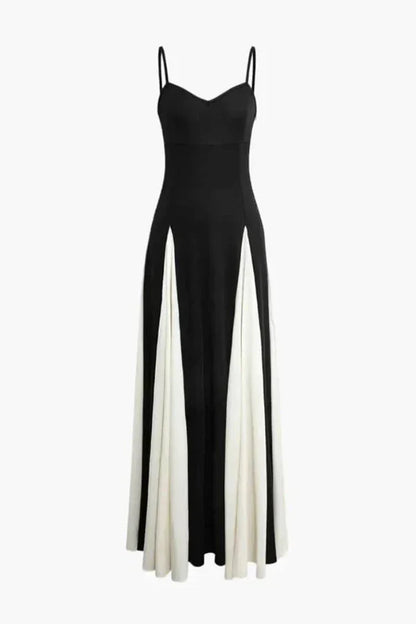 Elegant Pink A-Line Spaghetti Straps Black Satin Party Dress Long Prom Dresses DP244