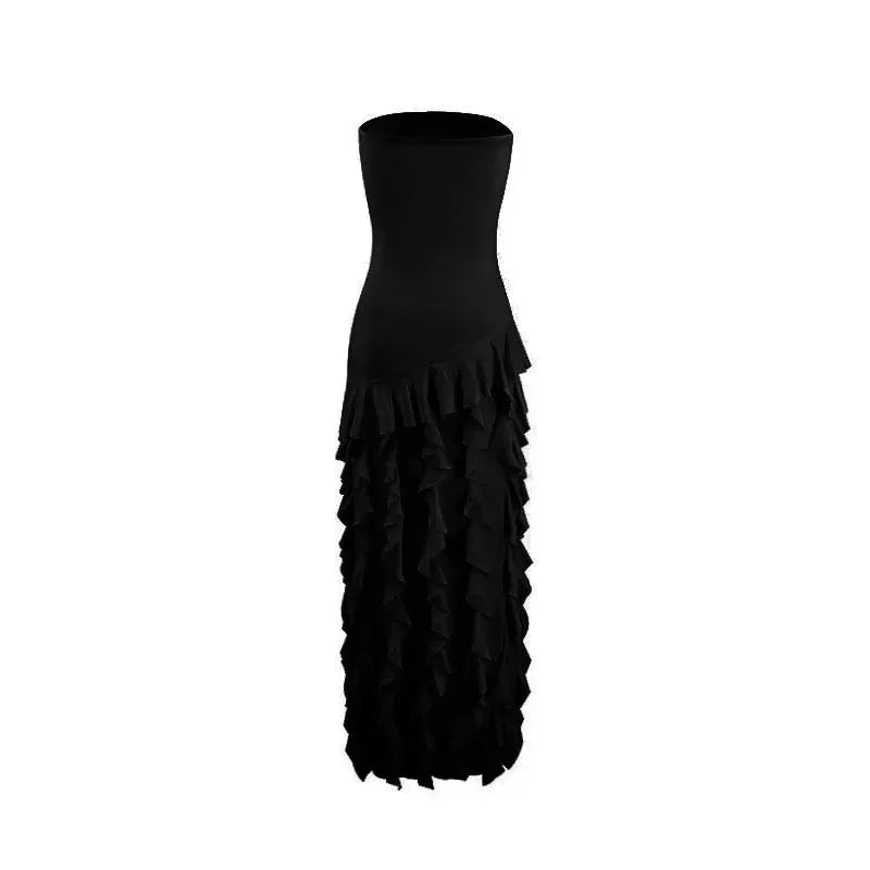 Elegant A-Line Ruffles Fringe Midi Dress-Outfit Layers Chiffon Prom Dresses DP245