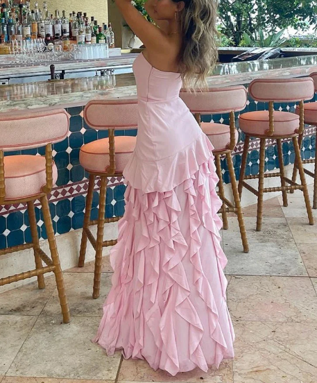 Elegant A-Line Ruffles Fringe Midi Dress-Outfit Layers Chiffon Prom Dresses DP245