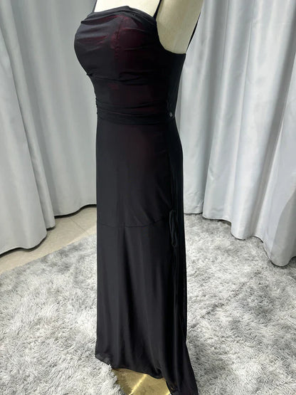 Sexy Sheath Spaghetti Straps Burgundy Floor-length Long Prom Dress with Silt Birthday Outfits Party Dress Formal Dress DP250