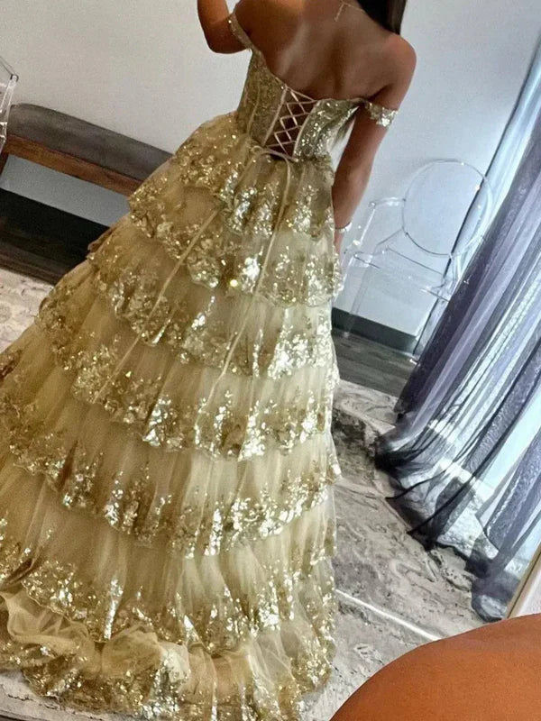 Chic Glitter Ball Gown Hot Pink Corset Off the Shoulder Lace Long Prom Dress Evening Dresses DP252