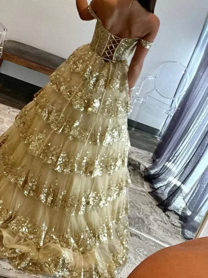 Chic Glitter Ball Gown Hot Pink Corset Off the Shoulder Lace Long Prom Dress Evening Dresses DP252