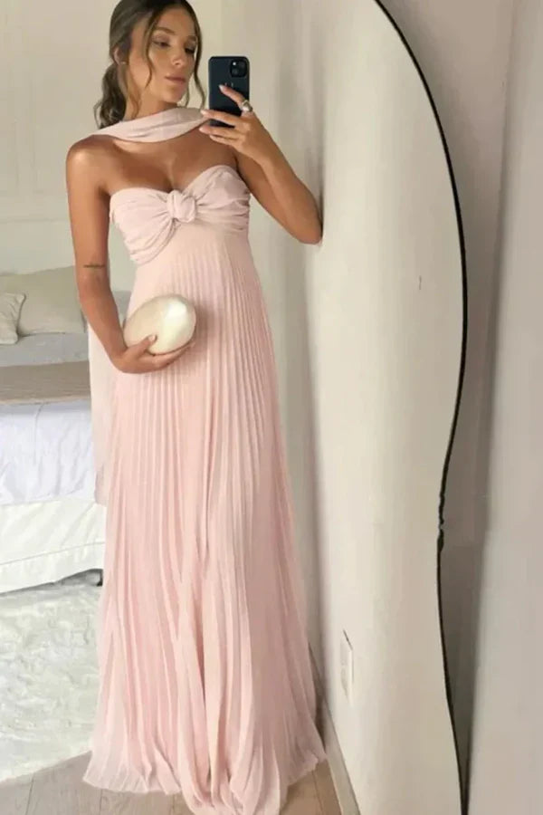 Elegant A Line Sweetheart Pink Long Prom Dress with Ruffles Evening Dresses DP255