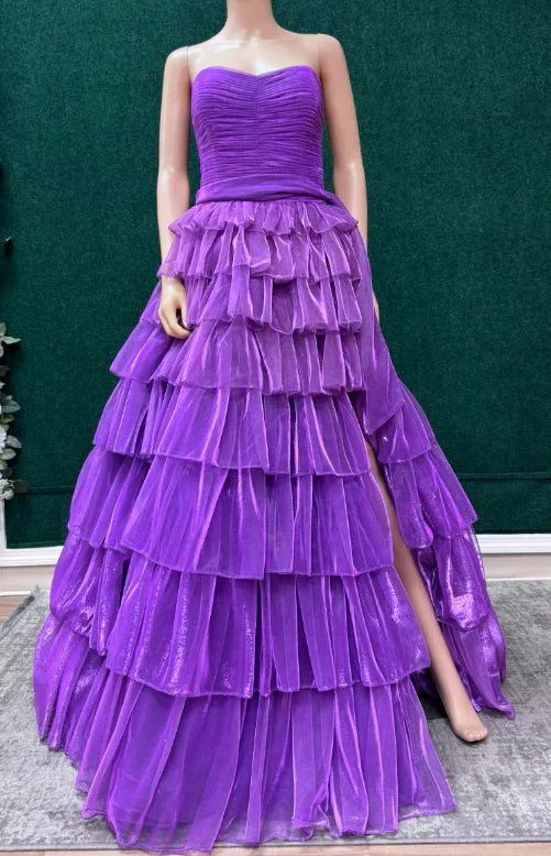 Modest Ball Gown Strapless Long Prom Dress With Ruffle Skirt Birthday Outfits Party Dress Formal Dress DP260