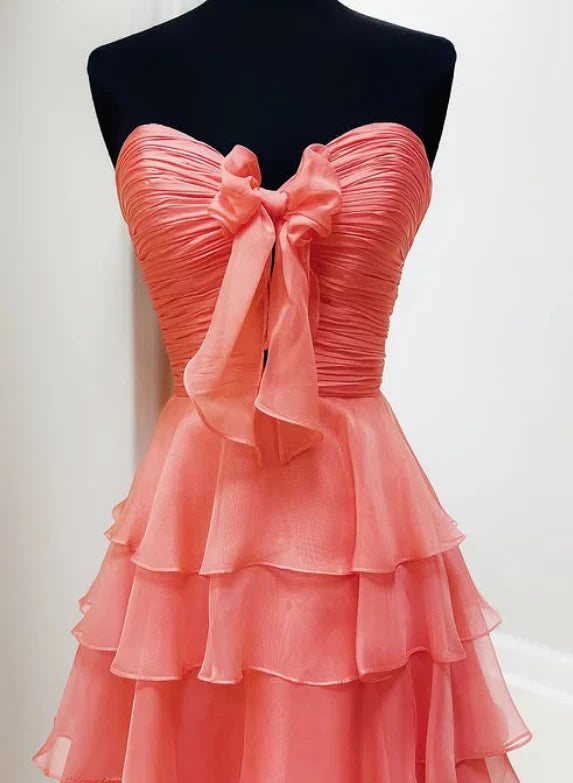 Elegant A-Line Chiffon Long Prom Dress With Bow Ruffle Skirt Prom Dresses DP265