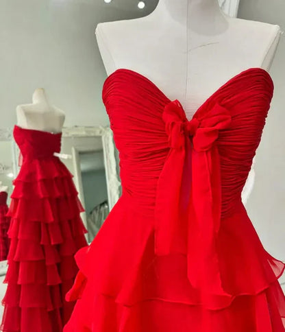 Elegant A-Line Chiffon Long Prom Dress With Bow Ruffle Skirt Prom Dresses DP265