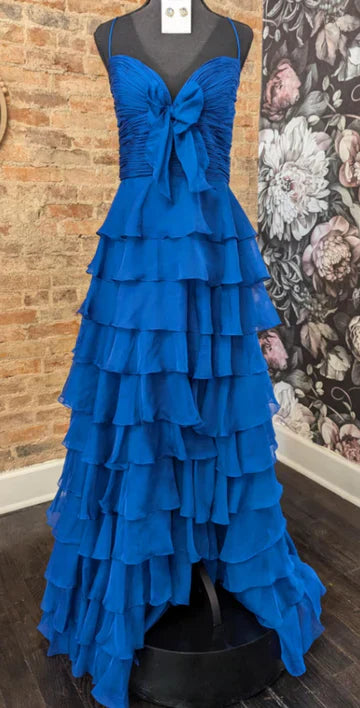 Elegant A-Line Chiffon Long Prom Dress With Bow Ruffle Skirt Prom Dresses DP265