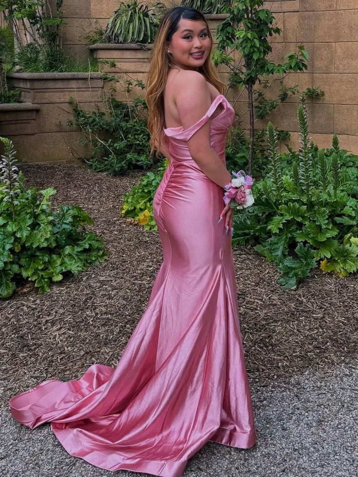 Pretty V Neck Pink Satin Mermaid Sleeveless Long Prom Dress DP274