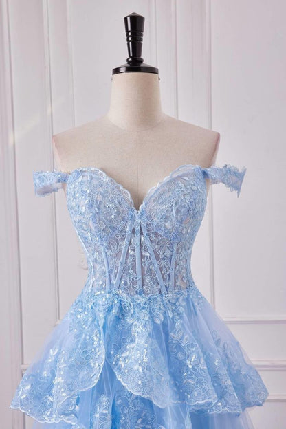 Off the Shoulder Light Blue Ruffles Prom Dress Party Gown Evening Dresses DP299