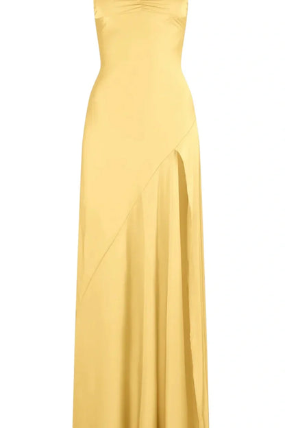 Simple Sheath Spaghetti Straps Prom Dresses Pink Long Party Dress with Split Front DP311