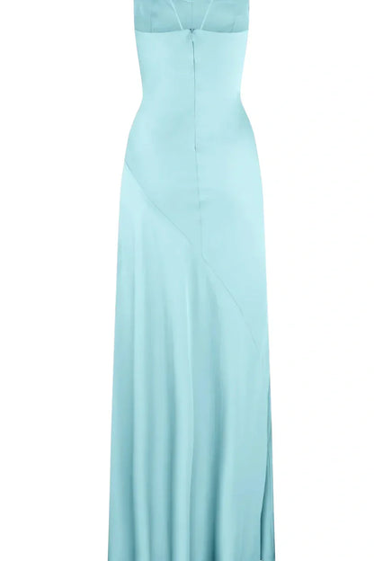 Simple Sheath Spaghetti Straps Prom Dresses Pink Long Party Dress with Split Front DP311