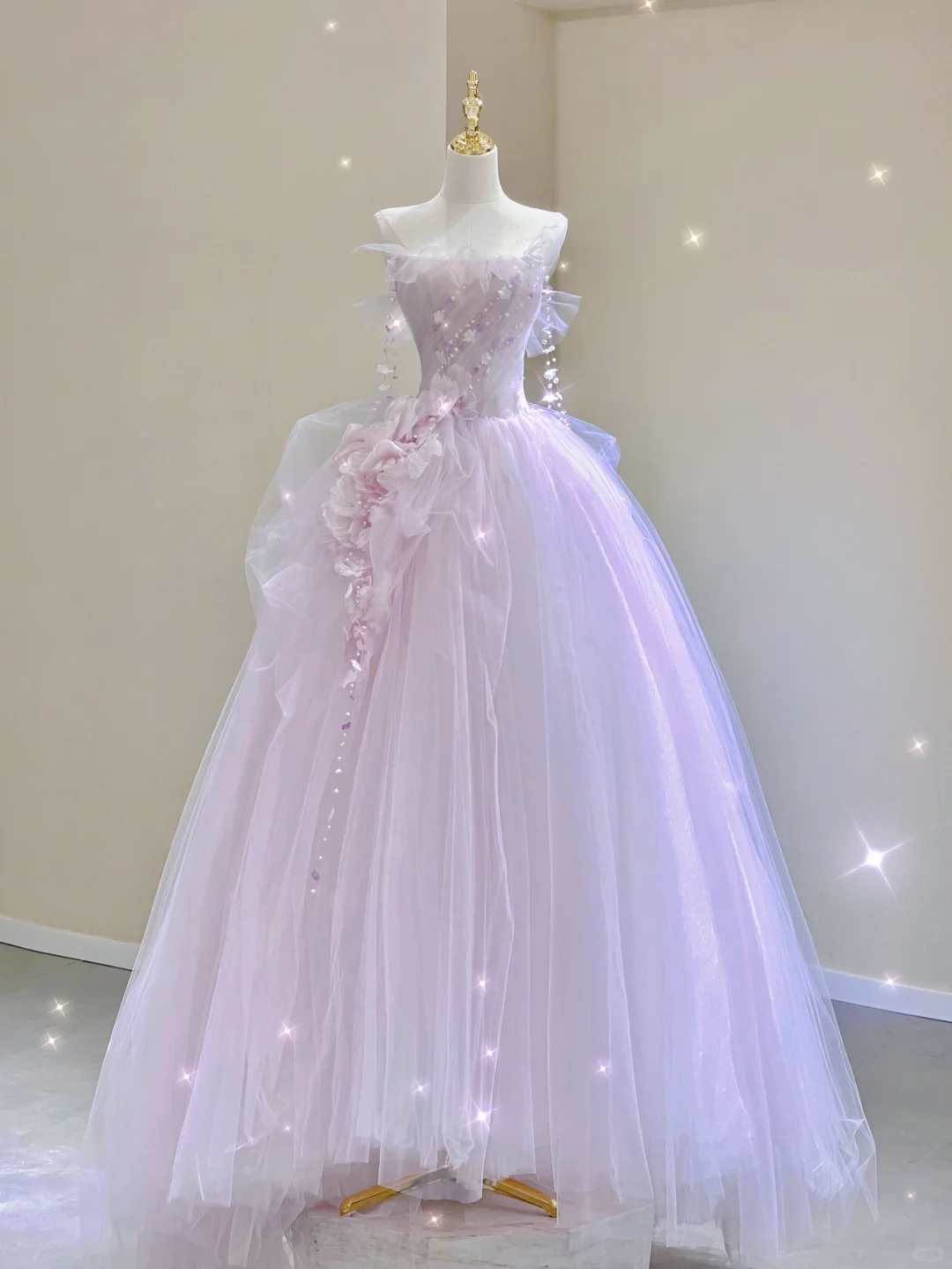 Pretty Ball Gown Strapless Sleeveless Long Pink Tulle Prom Dresses Evening Dresses DP314