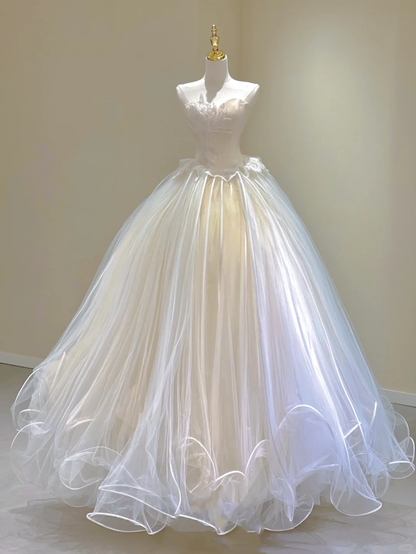 Timeless Ball Gown Sweetheart Tulle Long White Wedding Dresses Brides Dress DP326