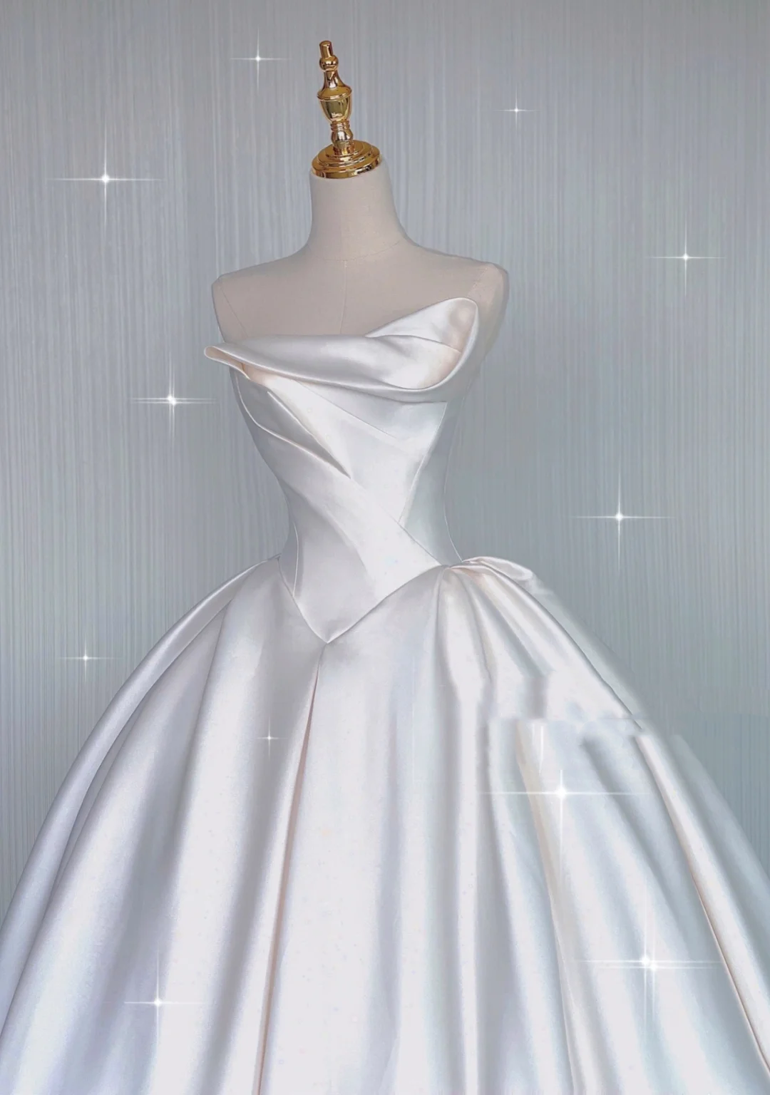 Classy Elegant Ball Gown Strapless White Long Satin Wedding Dresses Brides Dress DP342