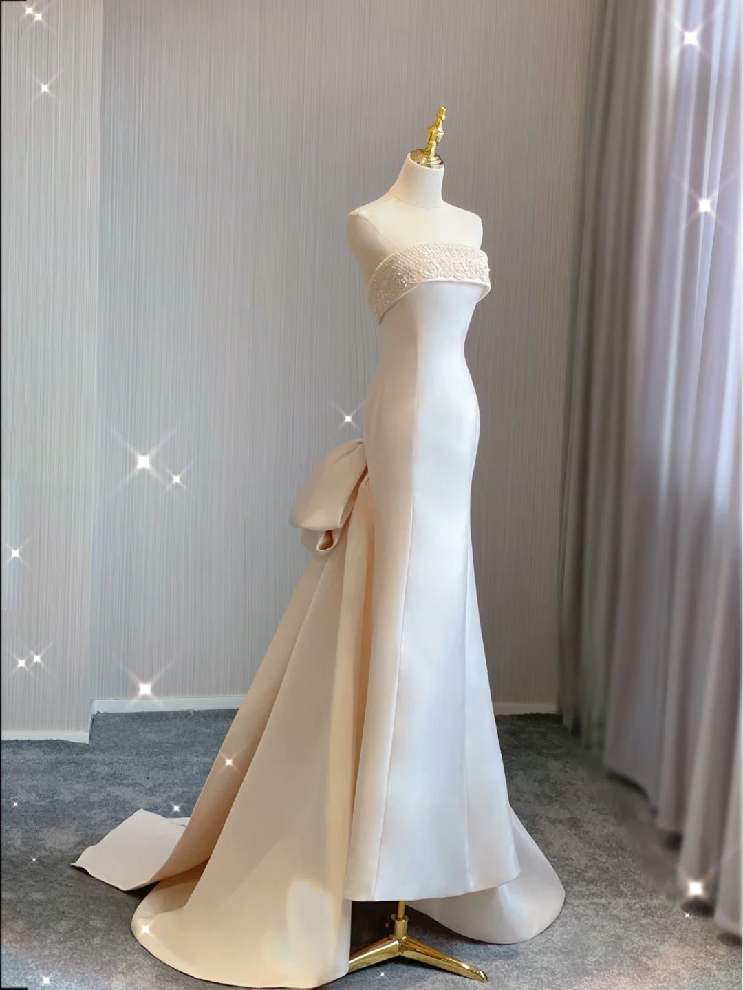 Simple Mermaid Strapless Neckline Long Satin Pink Wedding Dresses Brides Dress DP360