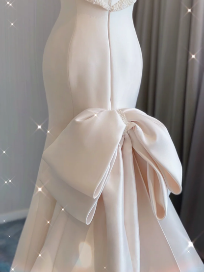 Simple Mermaid Strapless Neckline Long Satin Pink Wedding Dresses Brides Dress DP360