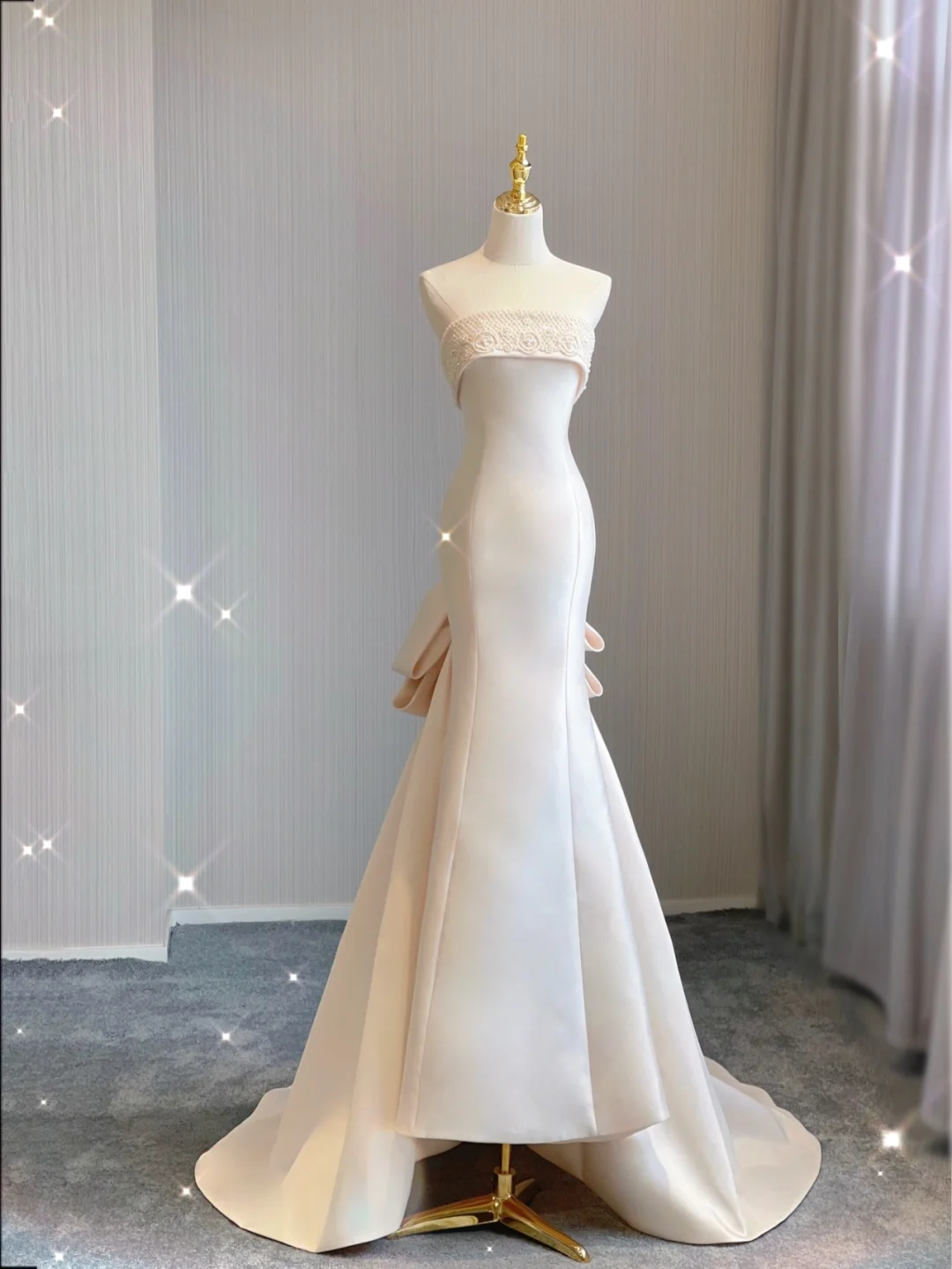 Simple Mermaid Strapless Neckline Long Satin Pink Wedding Dresses Brides Dress DP360