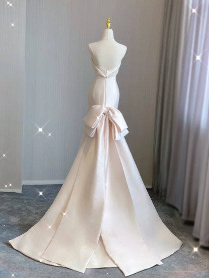 Simple Mermaid Strapless Neckline Long Satin Pink Wedding Dresses Brides Dress DP360