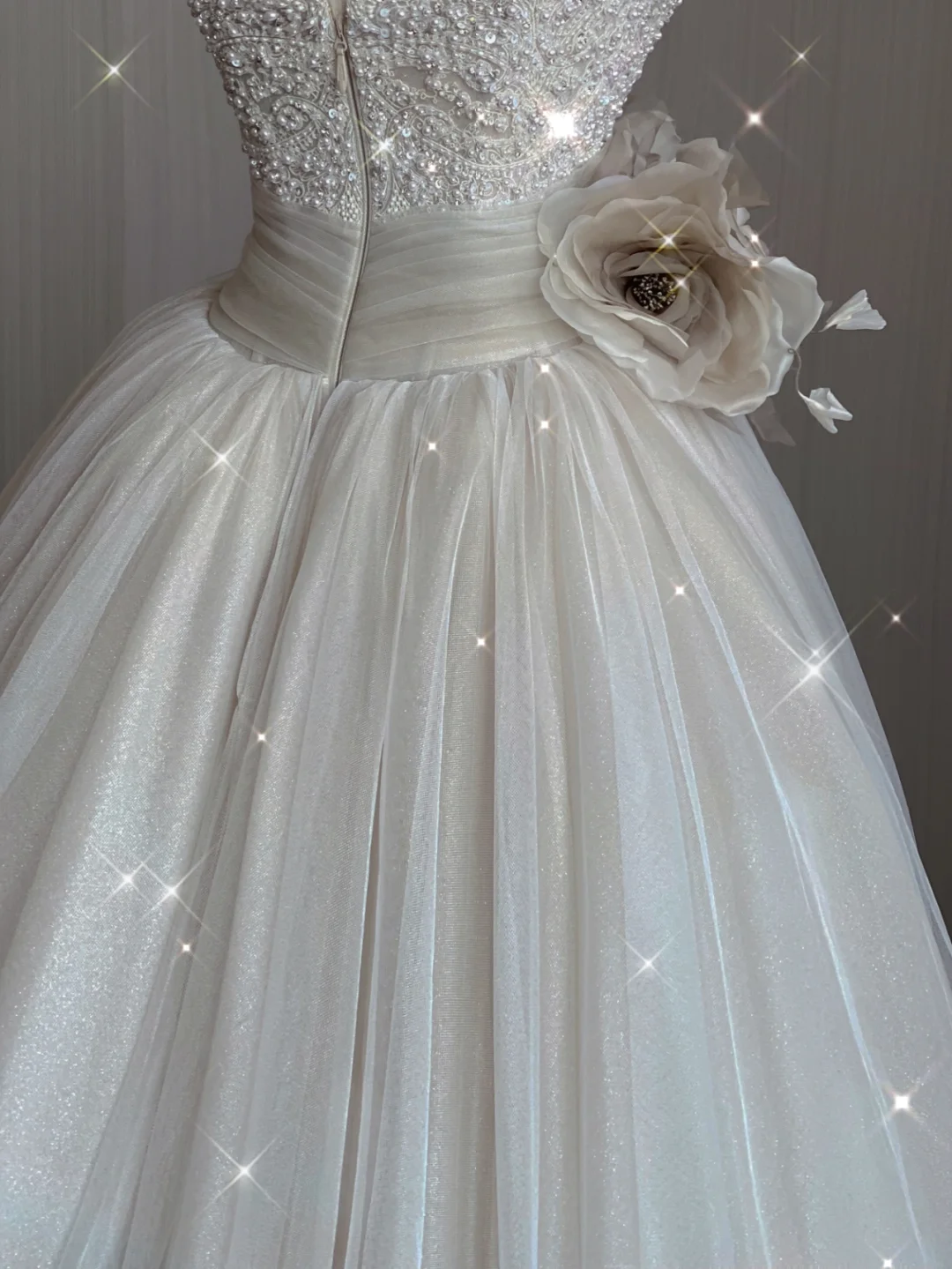 Pretty Ball Gown Strapless Champagne Tulle Long Prom Dresses Evening Dresses DP364