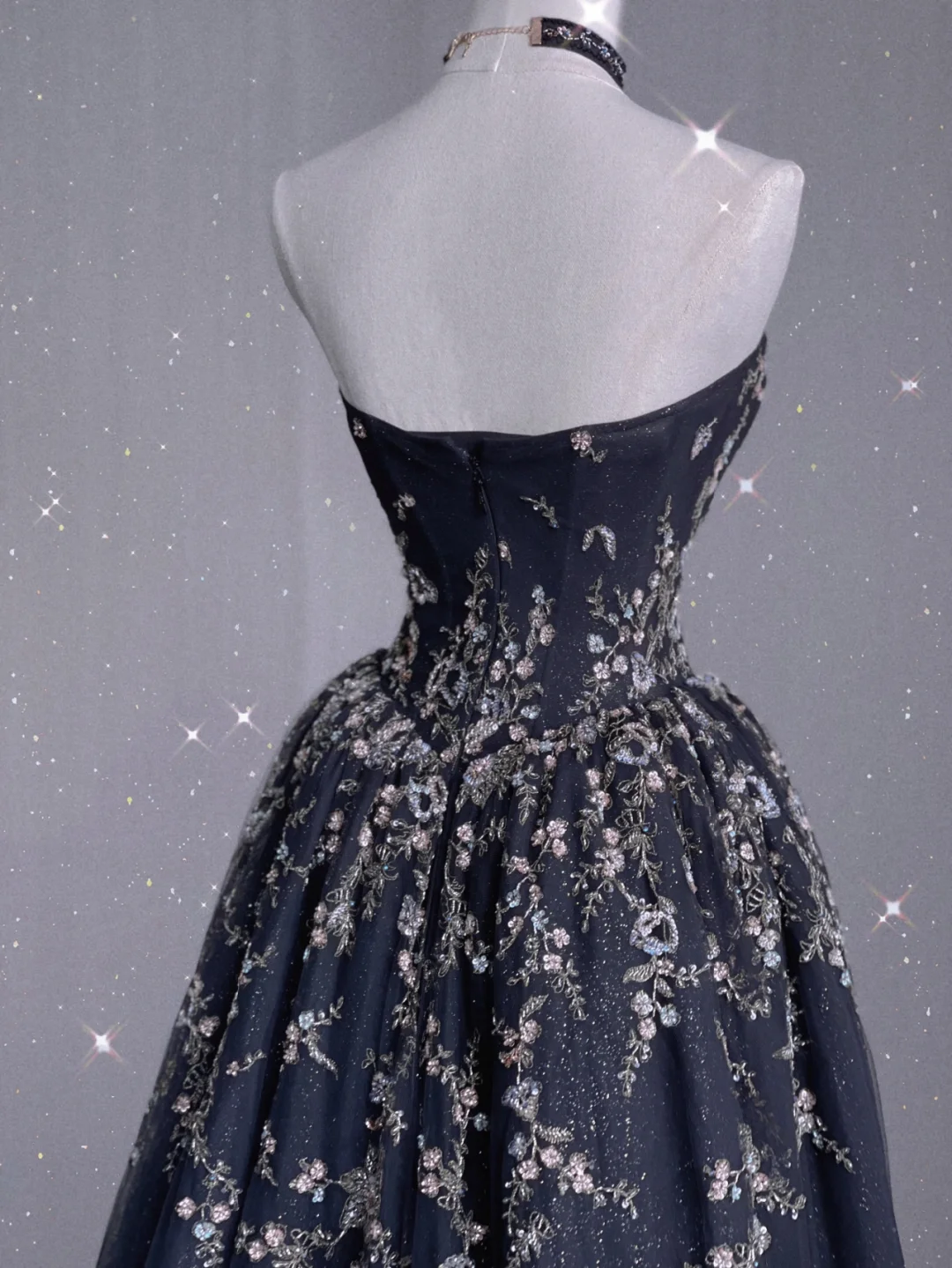 Pretty Ball Gown Strapless Black Tulle Long Prom Dresses Evening Dresses DP365