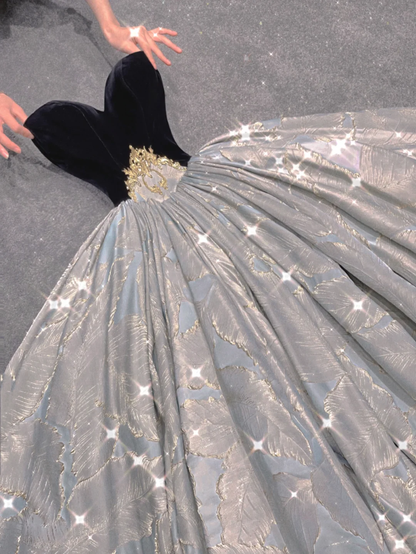 Pretty Ball Gown Sweetheart Black Velvet Long Prom Dresses Graduation Dress High School Classy Evening Dresses DP370