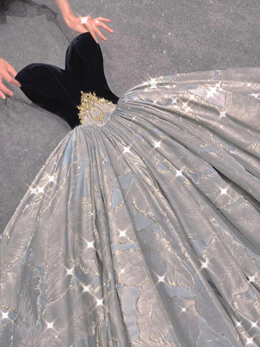 Pretty Ball Gown Sweetheart Black Velvet Long Prom Dresses Graduation Dress High School Classy Evening Dresses DP370