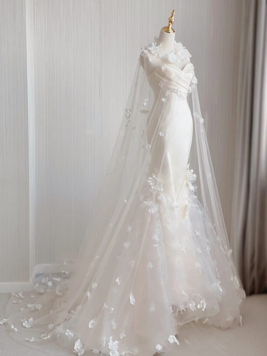 Simple Mermaid Sweetheart Long Satin White Wedding Dresses Brides Dress DP377