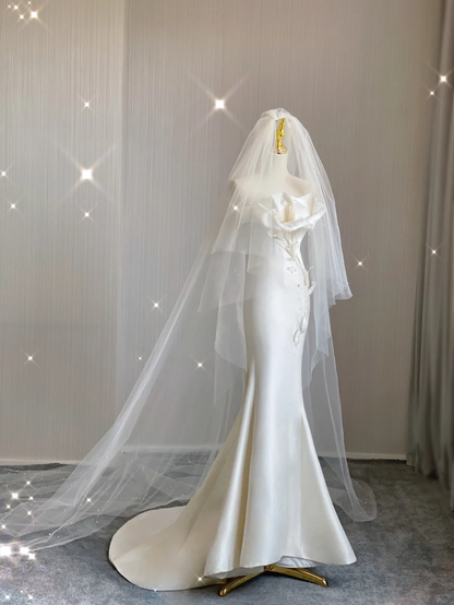 Simple Mermaid Strapless Long Satin White Wedding Dresses Brides Dress With Appliques DP376