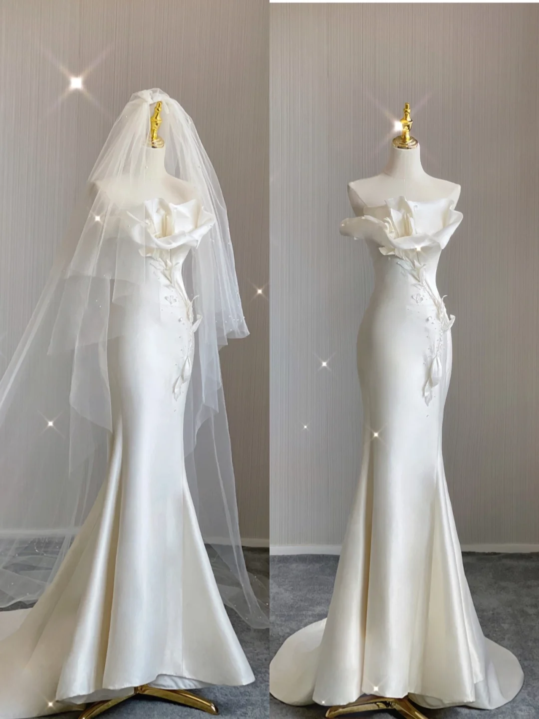 Simple Mermaid Strapless Long Satin White Wedding Dresses Brides Dress With Appliques DP376
