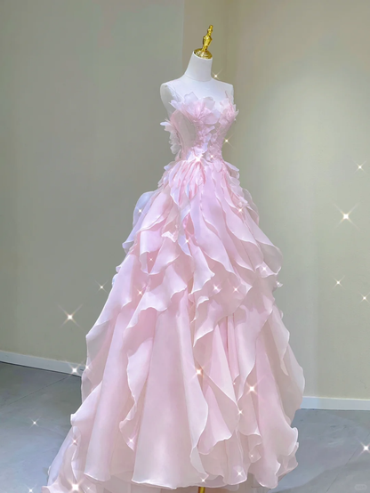 Pretty Ball Gown Strapless Long Prom Dresses Pink Graduation Dress High School Classy Evening Dresses DP382